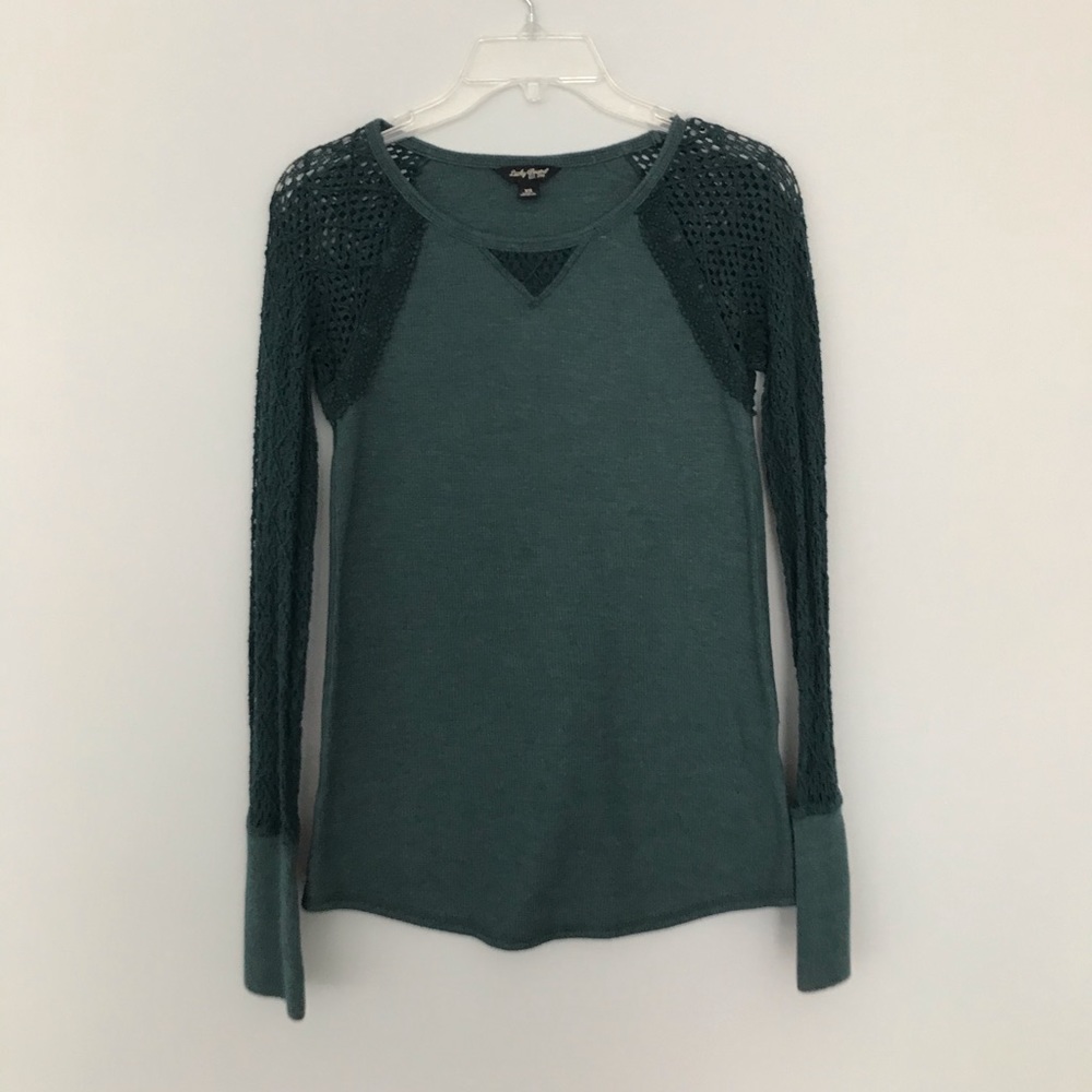 Waffle Knit Top with Fishnet Sleeves